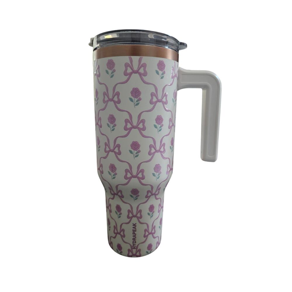 Hydrapeak Voyager 40 oz Stainless Pink Bows Travel Tumbler Limited Edition NEW